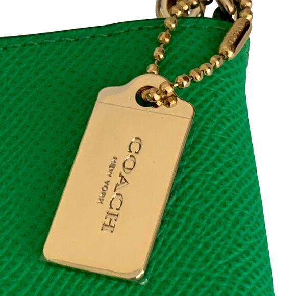 COACH Green Pebble Leather Crossbody Bag Wristlet Gold Chain Strap New - Picture 5 of 12